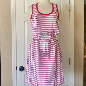 Tommy Hilfiger Logo Striped Sleeveless Tank Cotton Stretch Dress Red White